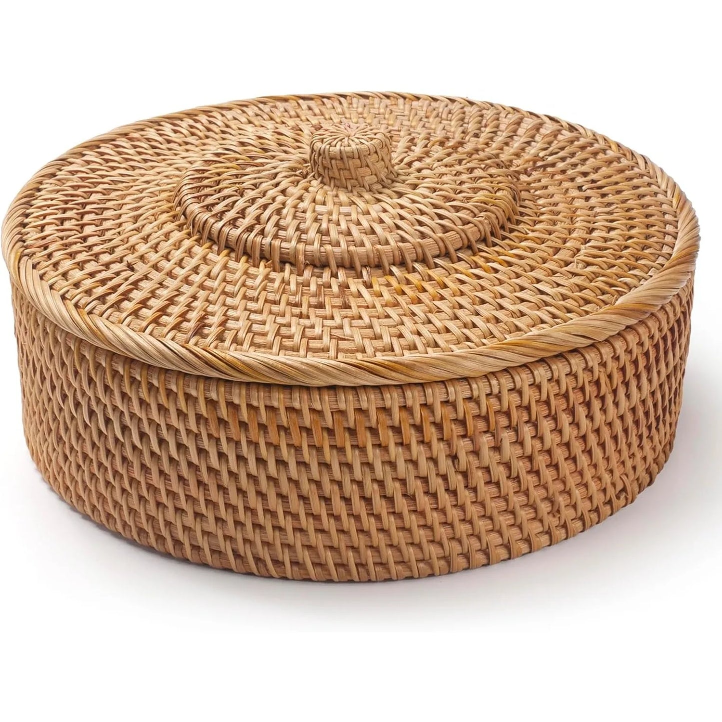 Handwoven Rattan Storage Basket with Lid – Natural Wicker Organizer