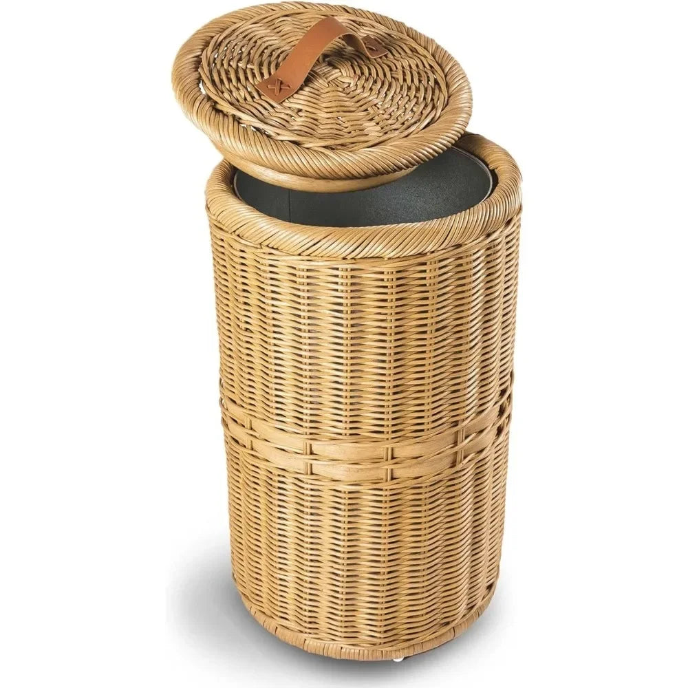 Tall Wicker Trash Basket with Metal Liner