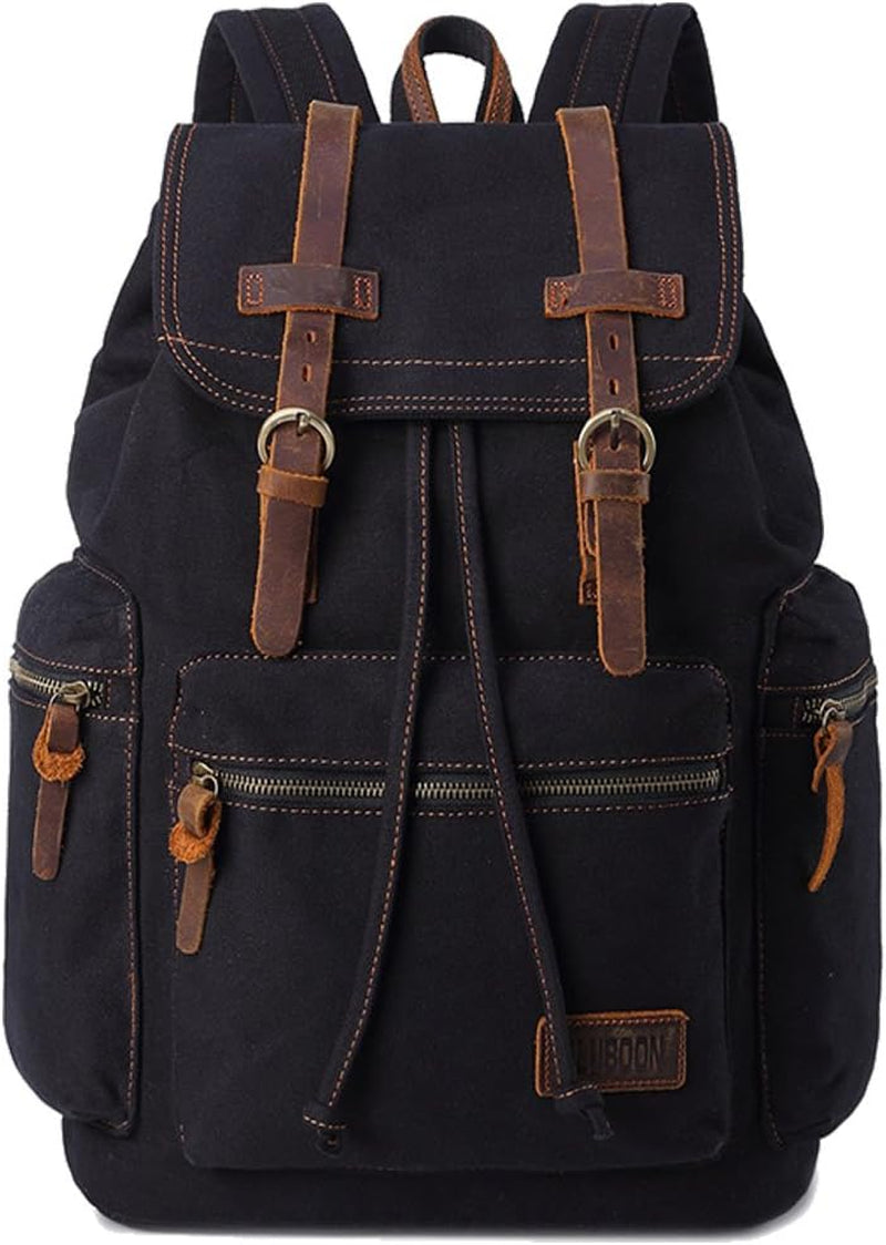 Vintage Backpack with Leather Trim – Casual Bookbag for Men & Women | Laptop Travel Rucksack