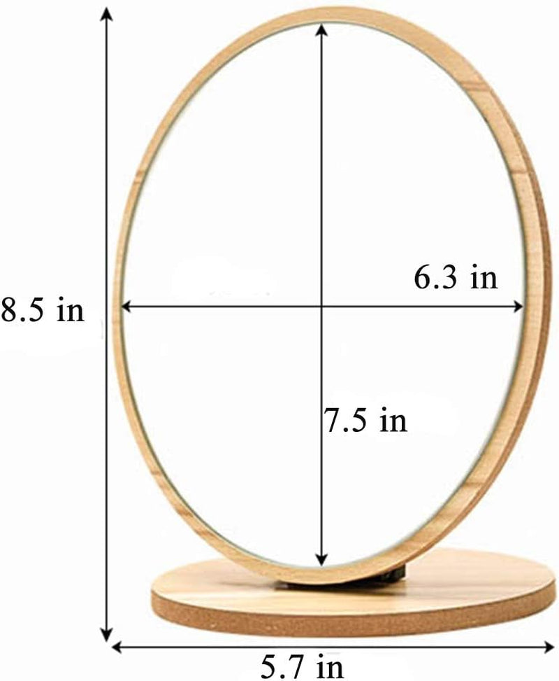 Compact Oval Makeup Mirror – Natural Wood Frame & Swivel Design