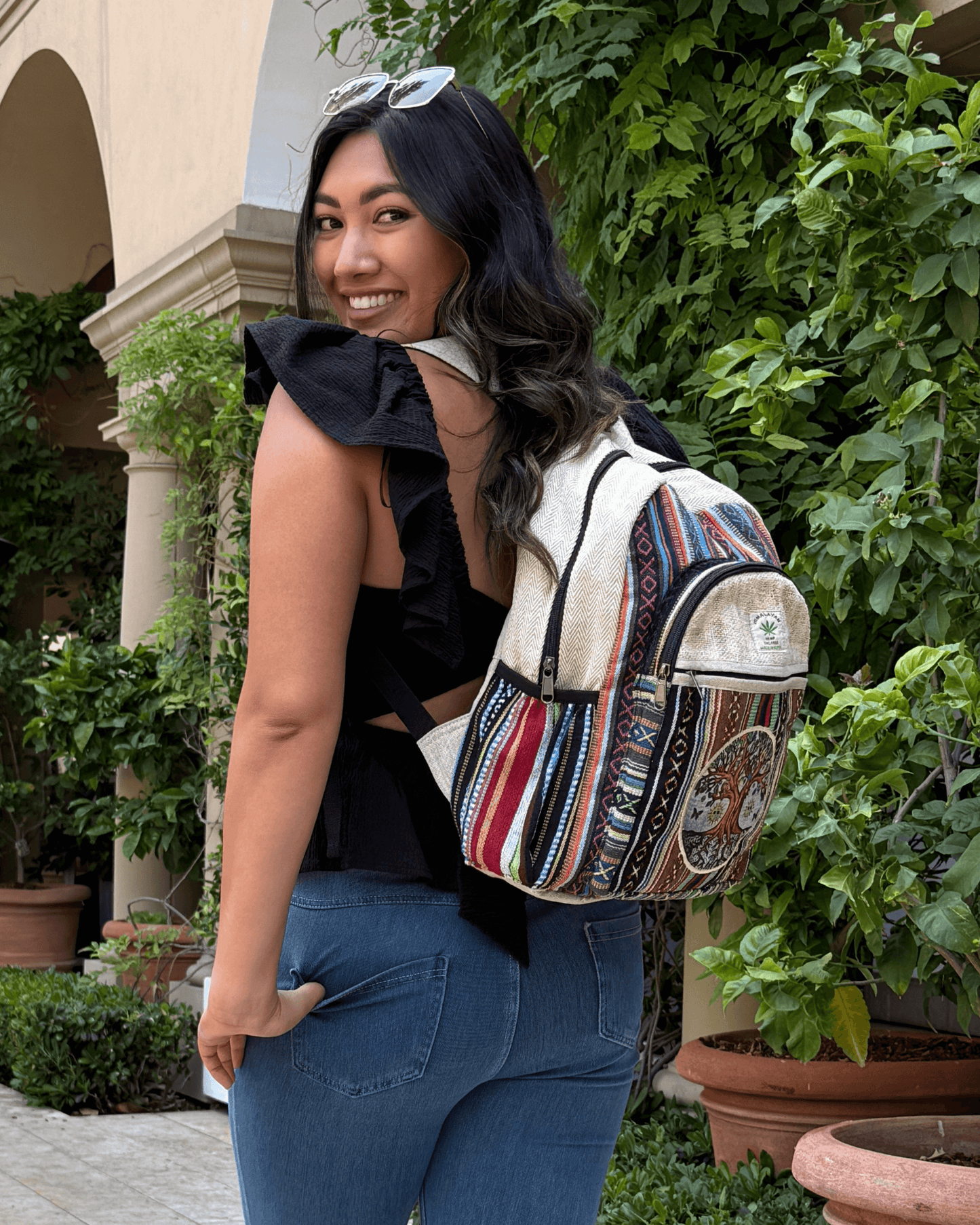 Handmade Cotton & Hemp “Tree of Life” 16″ Backpack