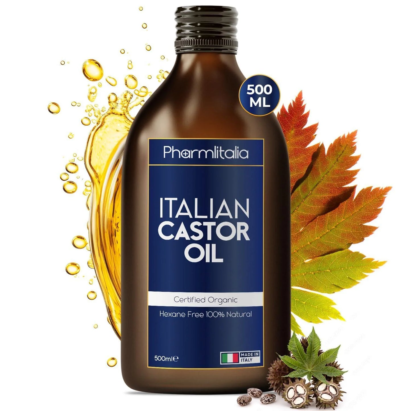 Cold-Pressed Organic Castor Oil – 500ml | Pure, Hexane-Free Oil for Hair, Skin, Nails & Brows