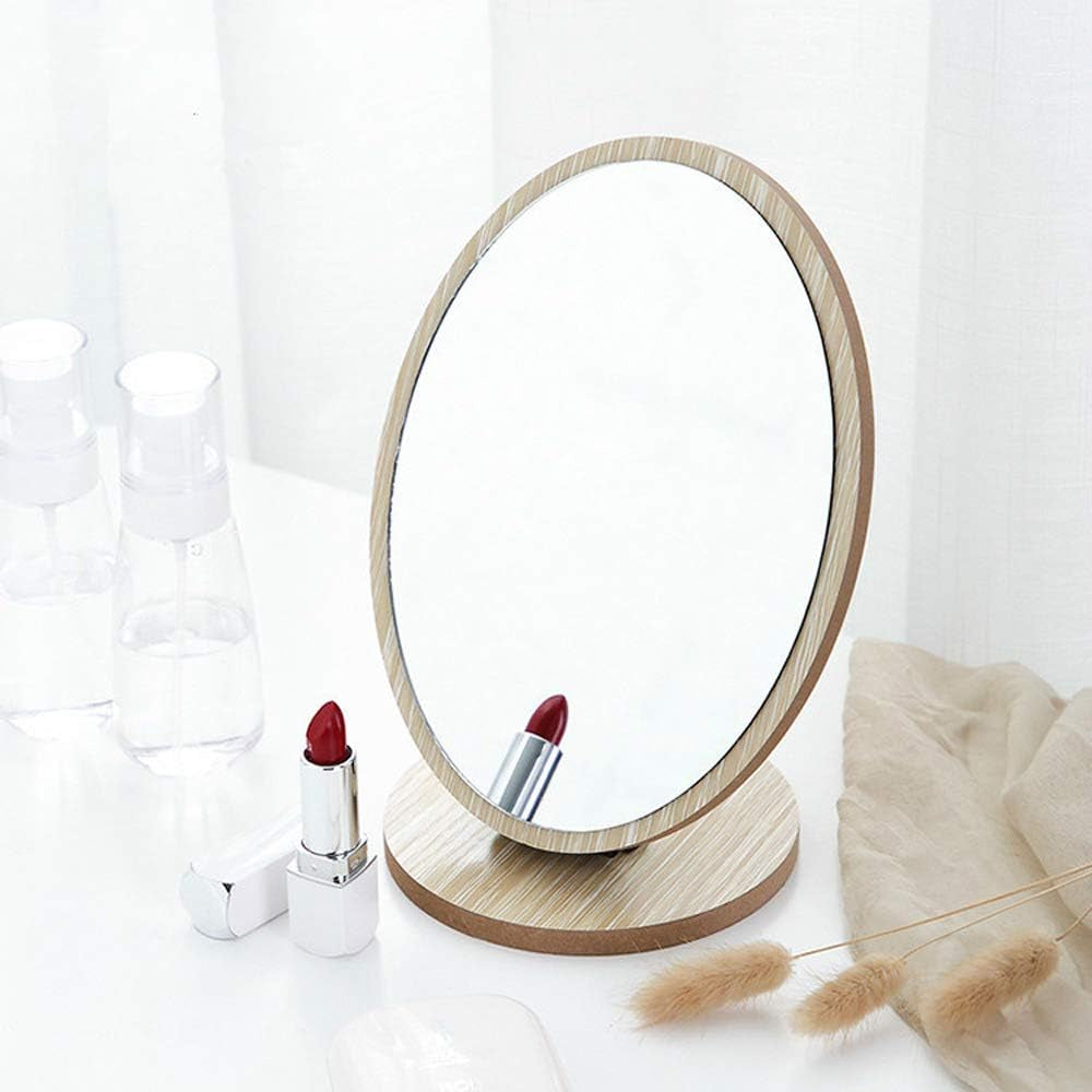 Compact Oval Makeup Mirror – Natural Wood Frame & Swivel Design