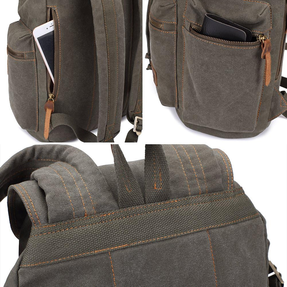 Vintage Backpack with Leather Trim – Casual Bookbag for Men & Women | Laptop Travel Rucksack