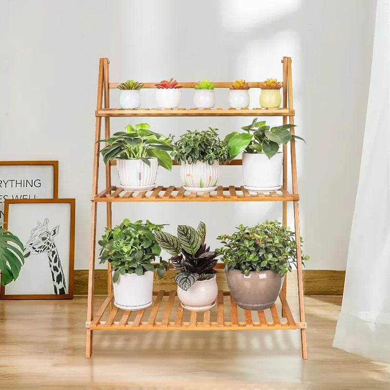 3-Tier Bamboo Plant Stand – Indoor & Outdoor Display Shelf