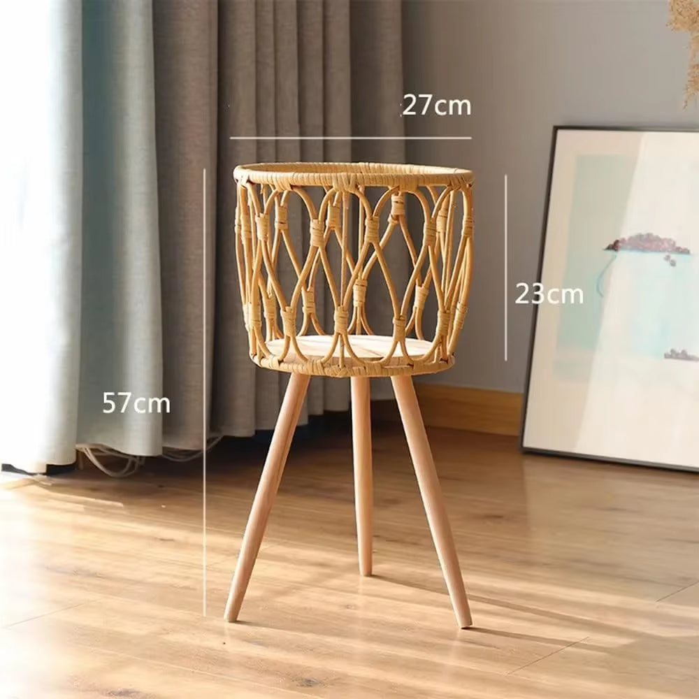 Woven Rattan Decorative Plant Stand with Wooden Legs