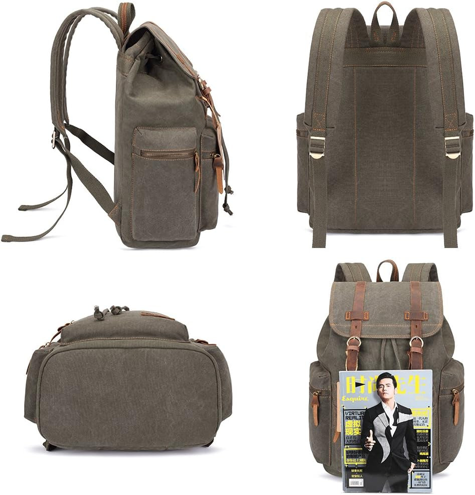 Vintage Backpack with Leather Trim – Casual Bookbag for Men & Women | Laptop Travel Rucksack