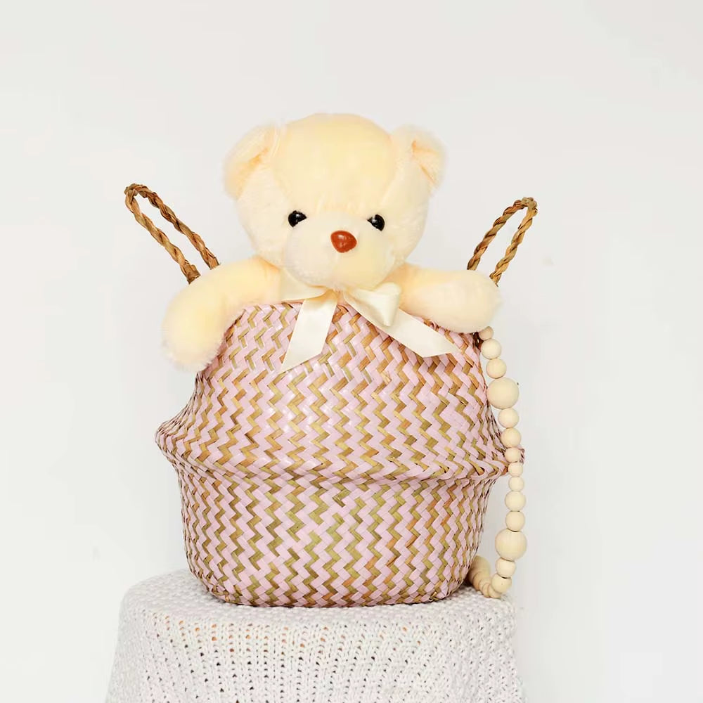 Boho Striped Wicker Storage Basket – Handmade & Collapsible
