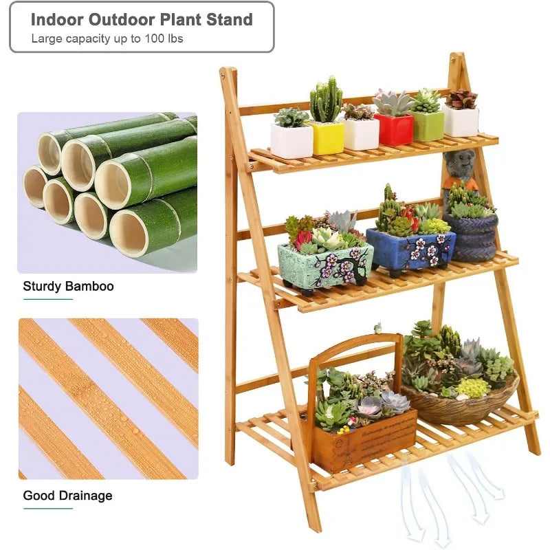 3-Tier Bamboo Plant Stand – Indoor & Outdoor Display Shelf