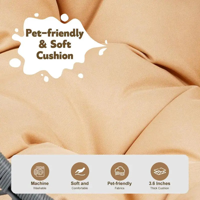 Cozy Rattan Cat Swing Bed with Stand & Cushion