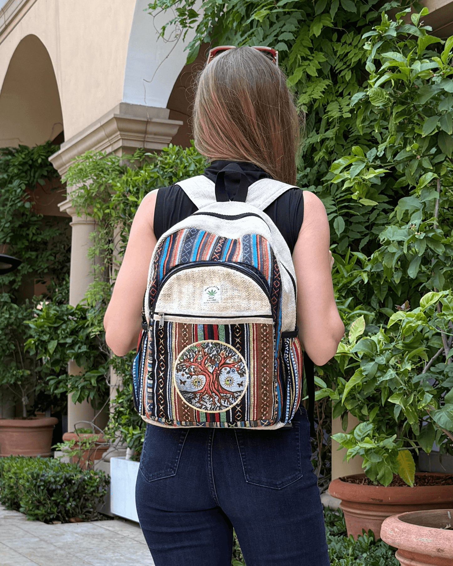 Handmade Cotton & Hemp “Tree of Life” 16″ Backpack