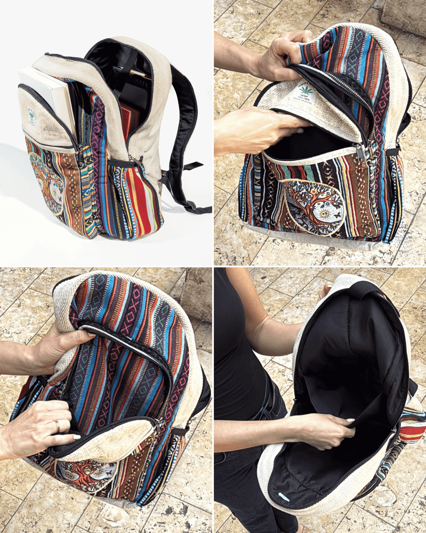 Handmade Cotton & Hemp “Tree of Life” 16″ Backpack