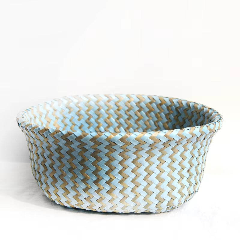 Boho Striped Wicker Storage Basket – Handmade & Collapsible