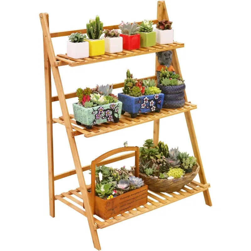 3-Tier Bamboo Plant Stand – Indoor & Outdoor Display Shelf