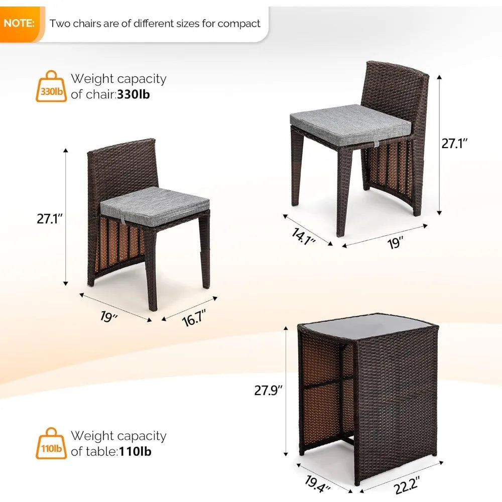 3-Piece Wicker Patio Bistro Set – Perfect for Small Spaces