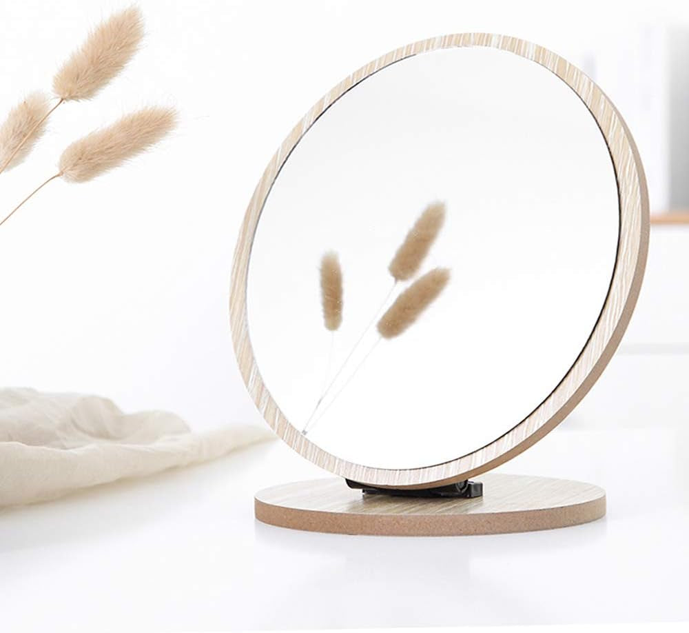 Compact Standing Mirror – Wood Frame, Rotates for Makeup & Skincare