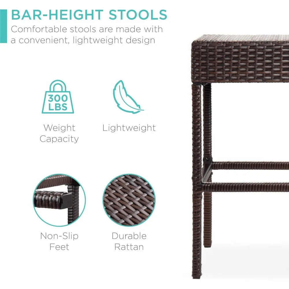 5-Piece Outdoor Wicker Bar Set – Includes Table with Built-In Bottle Opener, Storage Shelf, and 4 Stools – Perfect for Patio, Poolside, or Backyard