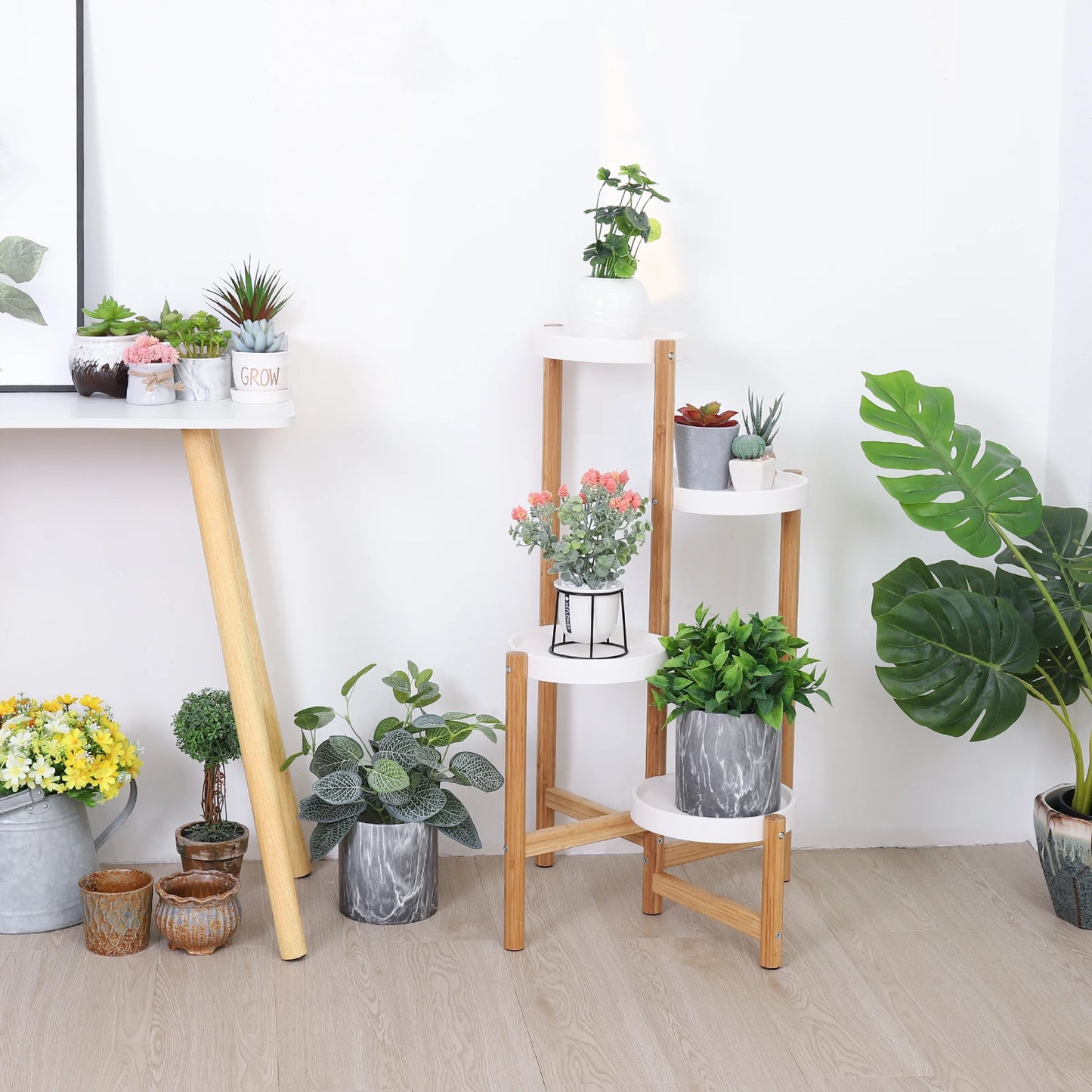 4-Tier Bamboo Plant Stand – Tall Corner Display Rack for Indoor Use