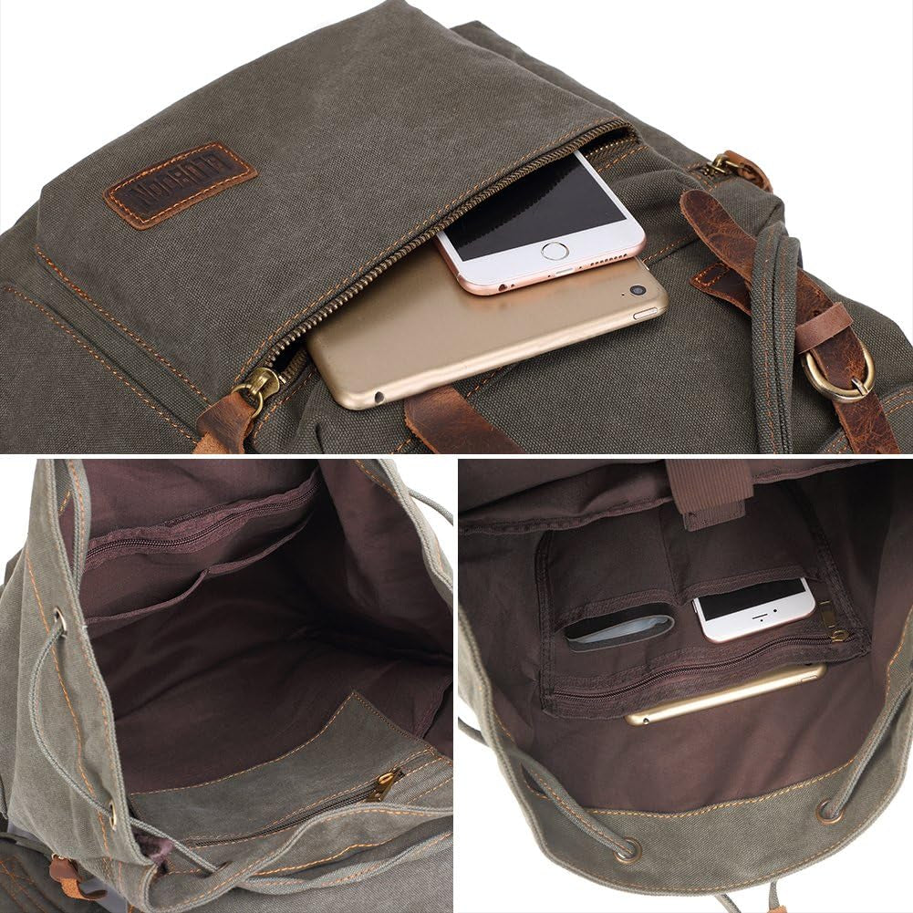 Vintage Backpack with Leather Trim – Casual Bookbag for Men & Women | Laptop Travel Rucksack