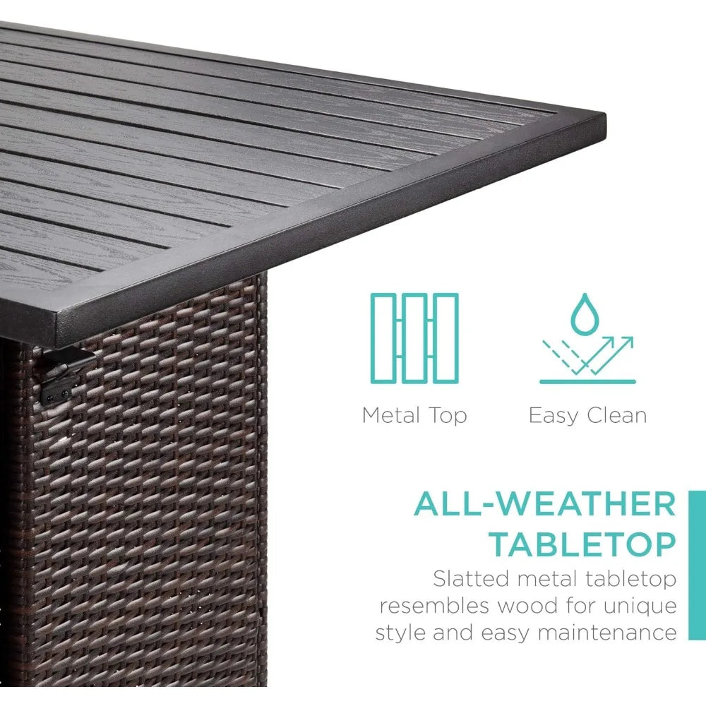5-Piece Outdoor Wicker Bar Set – Includes Table with Built-In Bottle Opener, Storage Shelf, and 4 Stools – Perfect for Patio, Poolside, or Backyard