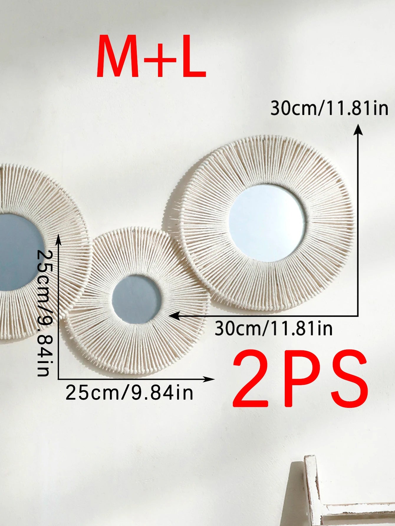 Contemporary Hanging Wall Mirror – Round Shape with Natural Rope Detail