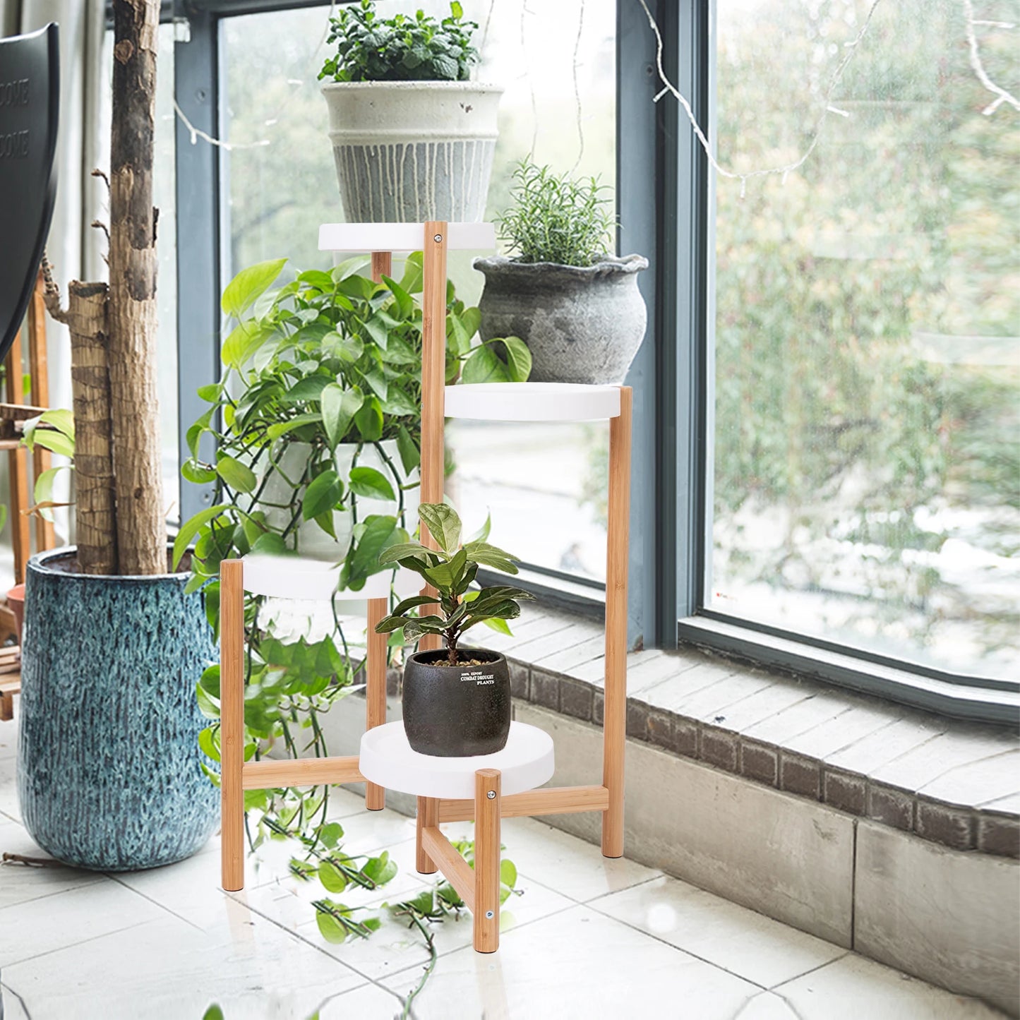 4-Tier Bamboo Plant Stand – Tall Corner Display Rack for Indoor Use