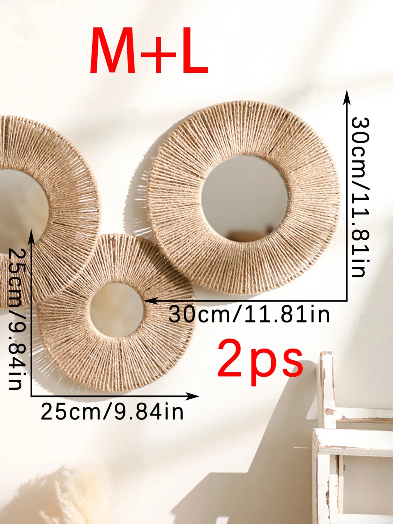 Contemporary Hanging Wall Mirror – Round Shape with Natural Rope Detail