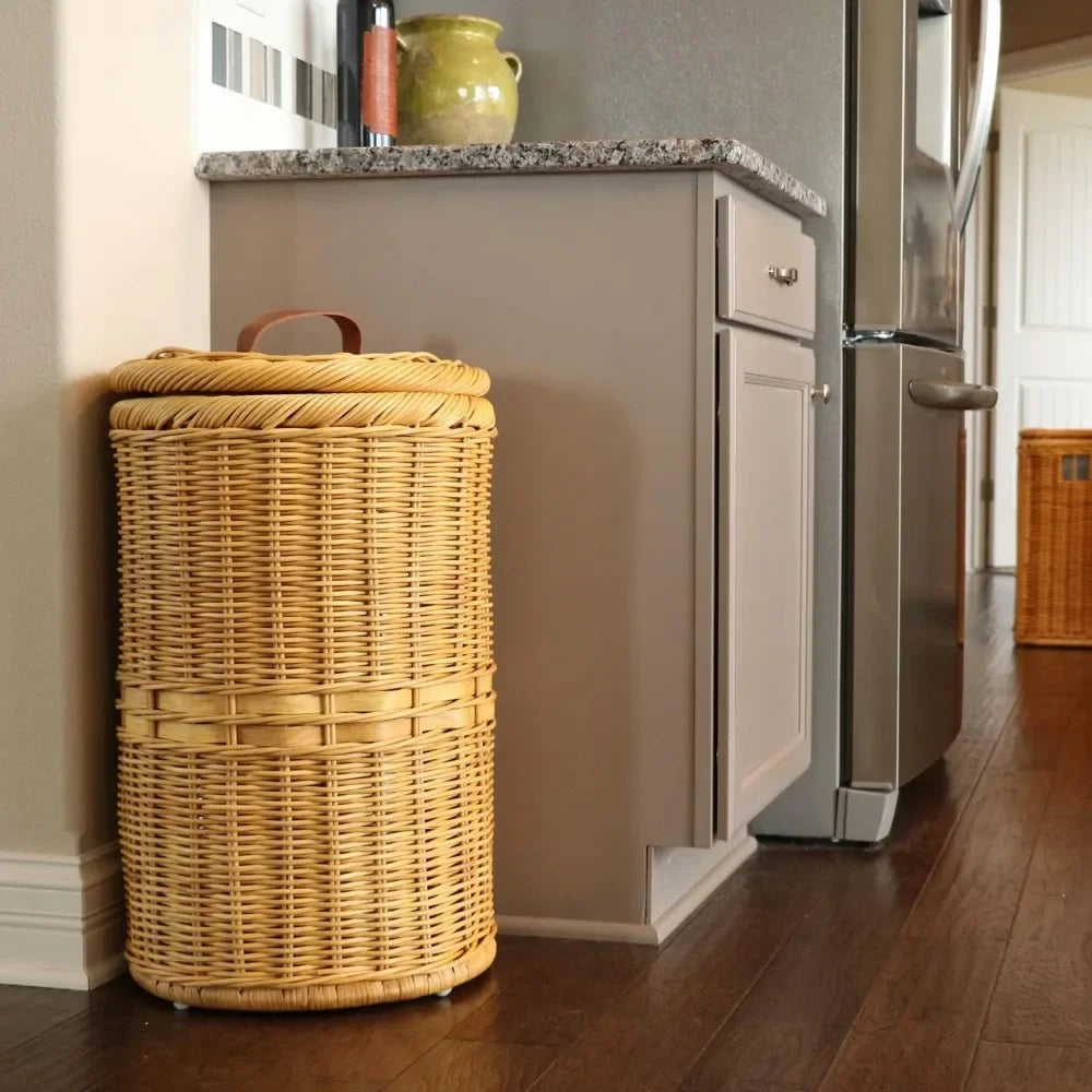 Tall Wicker Trash Basket with Metal Liner