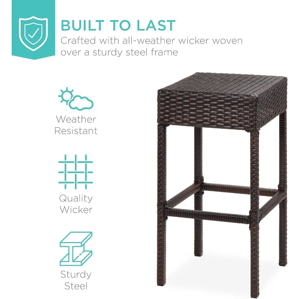 5-Piece Outdoor Wicker Bar Set – Includes Table with Built-In Bottle Opener, Storage Shelf, and 4 Stools – Perfect for Patio, Poolside, or Backyard
