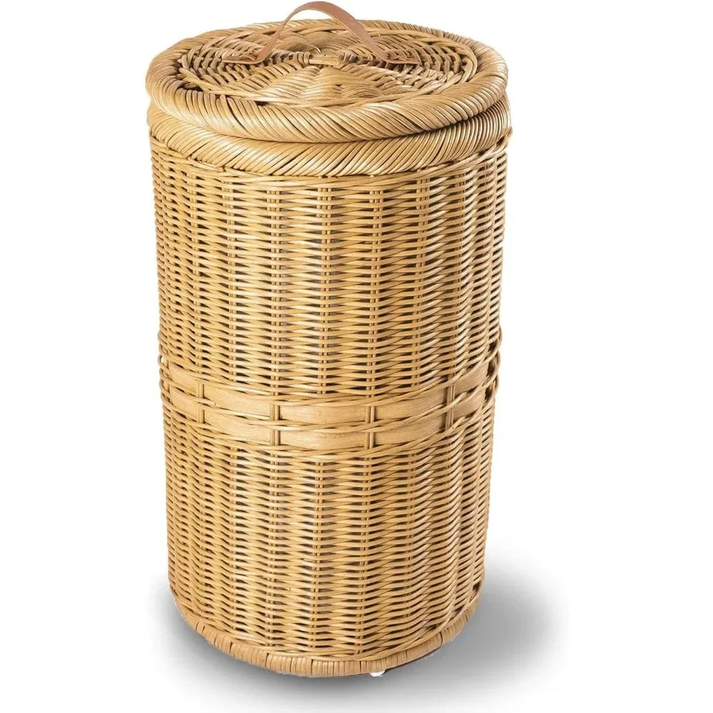 Tall Wicker Trash Basket with Metal Liner