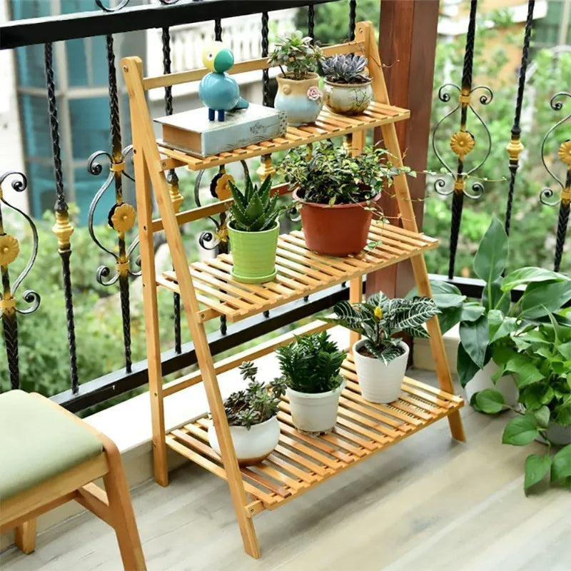3-Tier Bamboo Plant Stand – Indoor & Outdoor Display Shelf