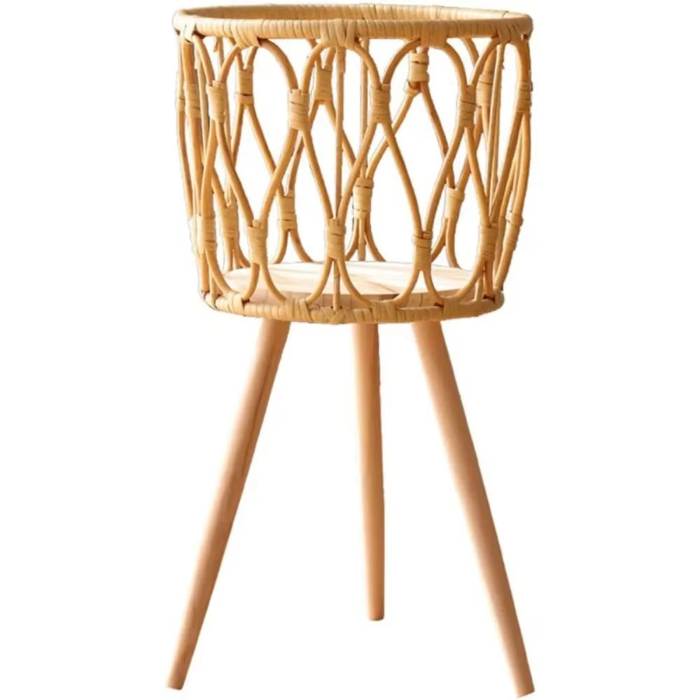 Woven Rattan Decorative Plant Stand with Wooden Legs