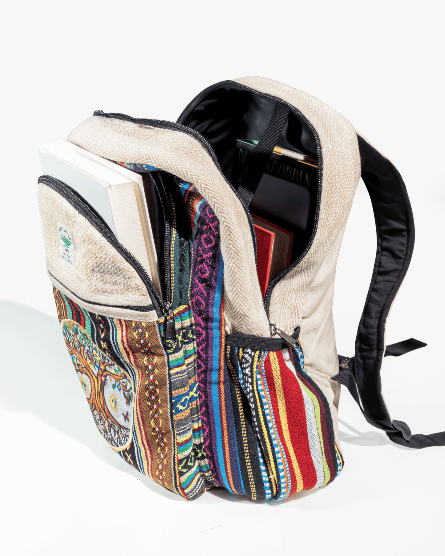 Handmade Cotton & Hemp “Tree of Life” 16″ Backpack