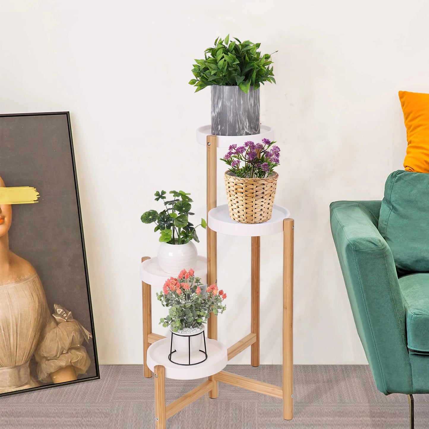 4-Tier Bamboo Plant Stand – Tall Corner Display Rack for Indoor Use