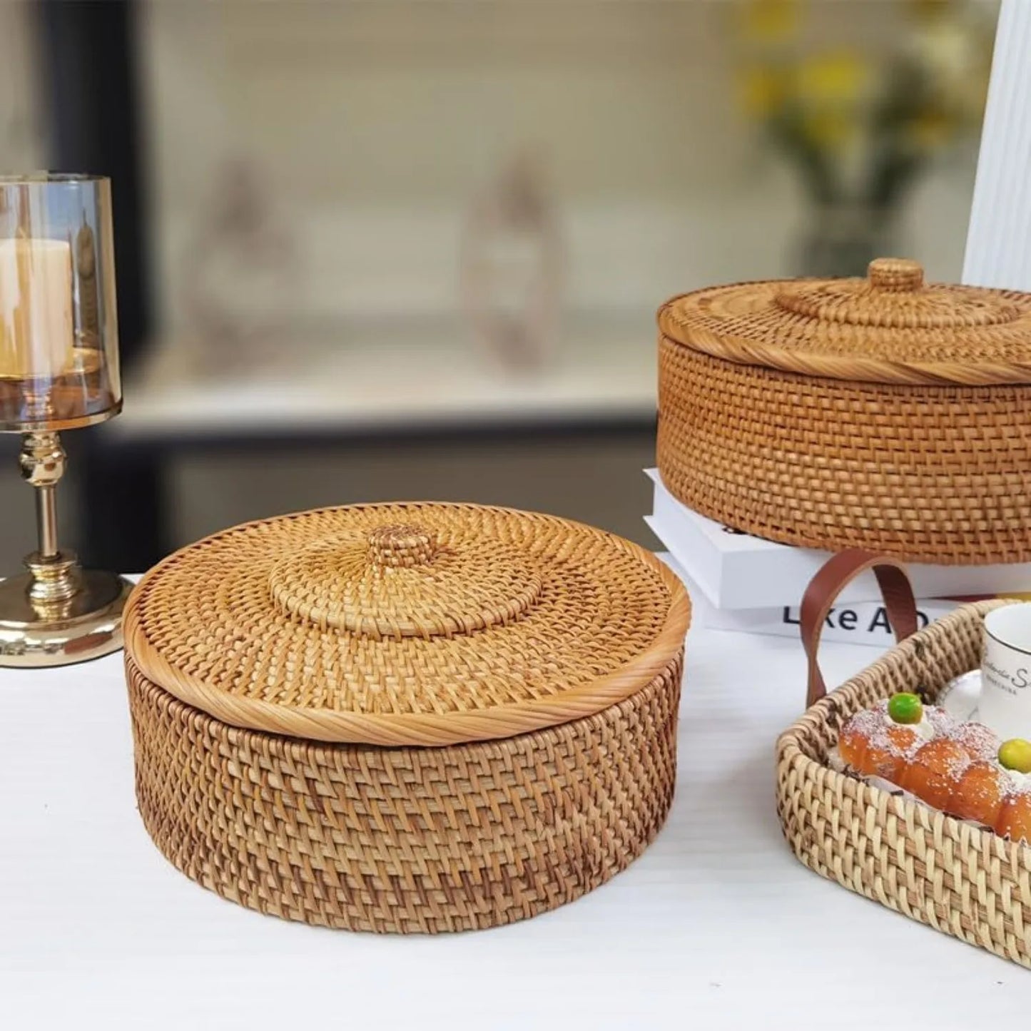 Handwoven Rattan Storage Basket with Lid – Natural Wicker Organizer