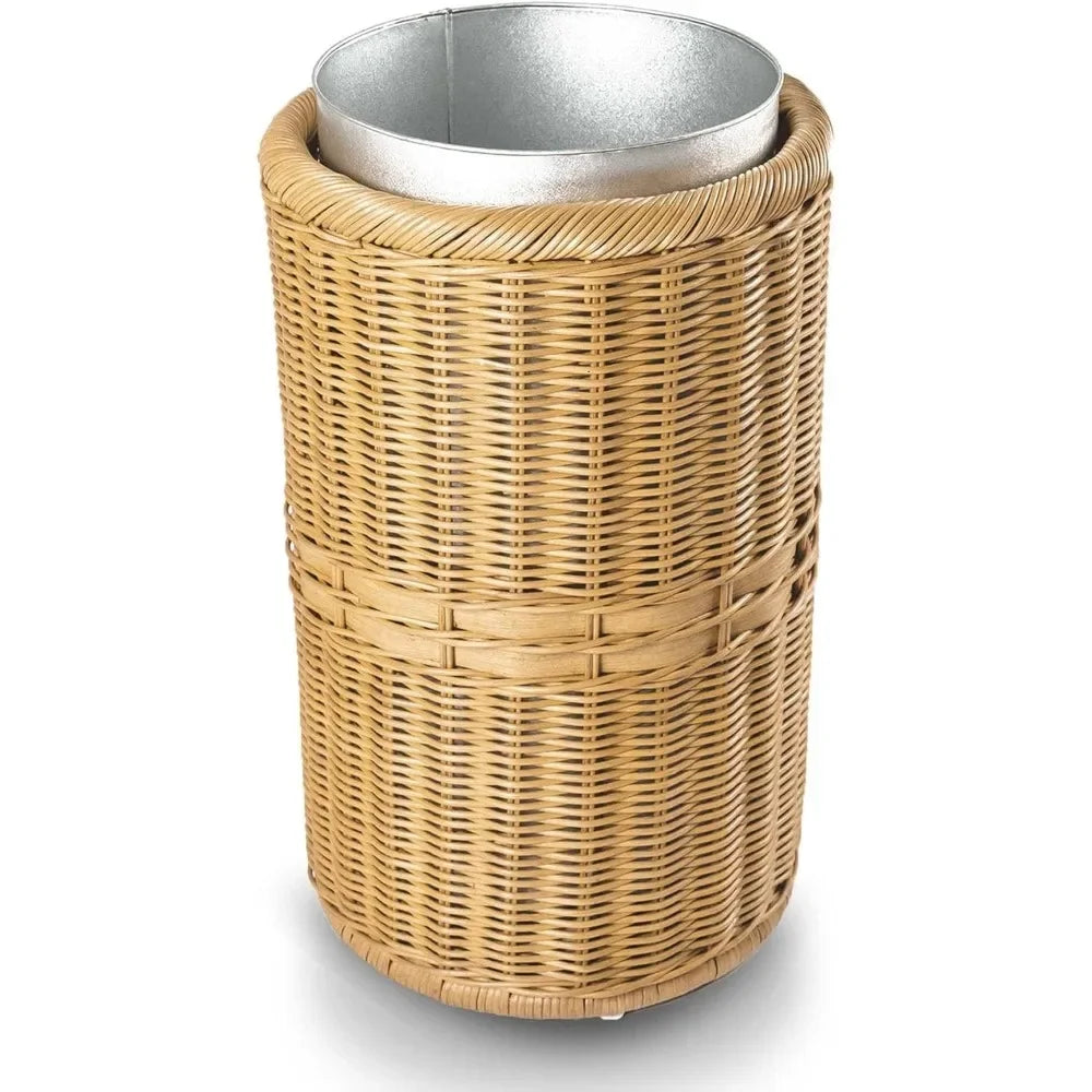 Tall Wicker Trash Basket with Metal Liner