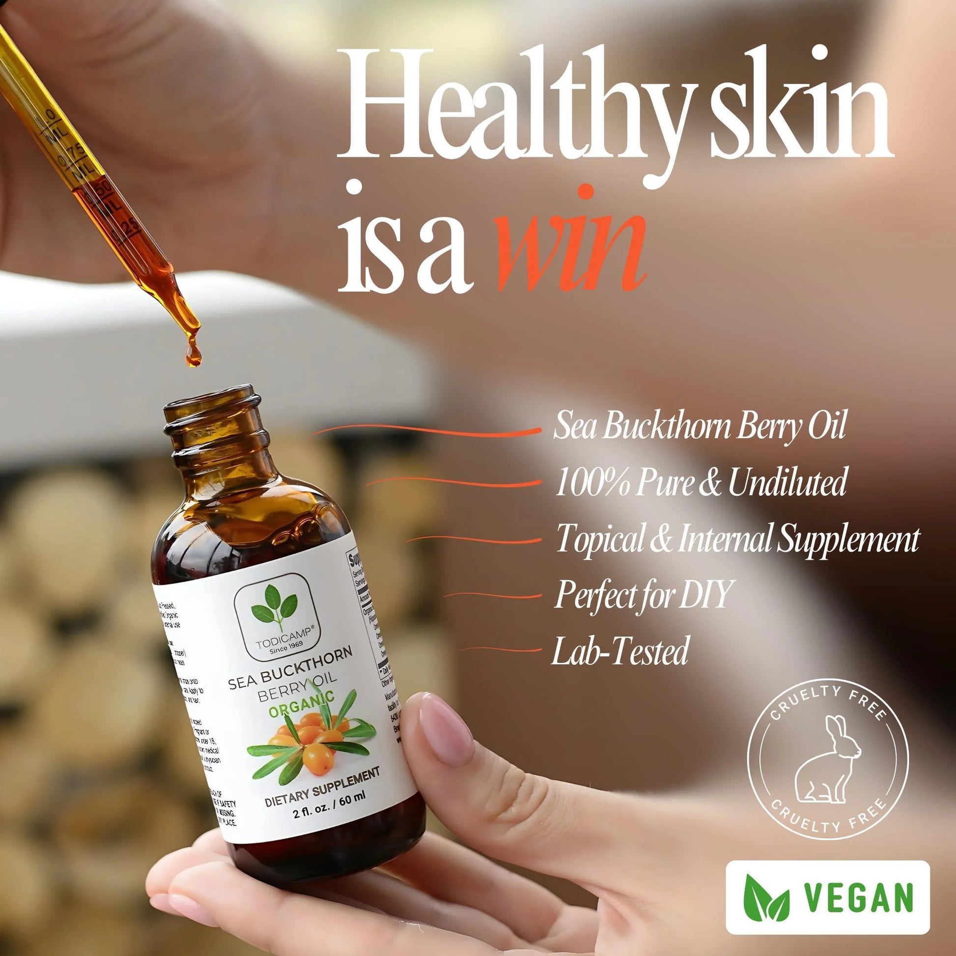  Organic Sea Buckthorn Oil – Cold-Pressed 1oz | For Face, Hair & Body