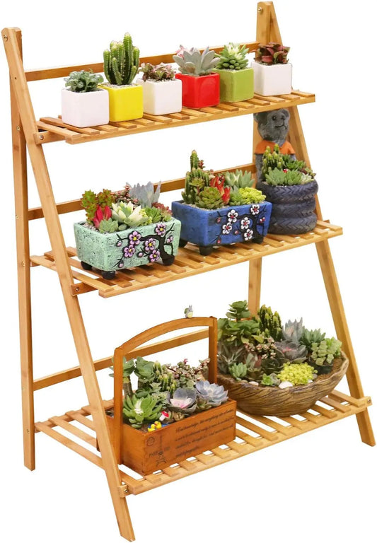   3-Tier Bamboo Plant Stand – Indoor & Outdoor Display Shelf