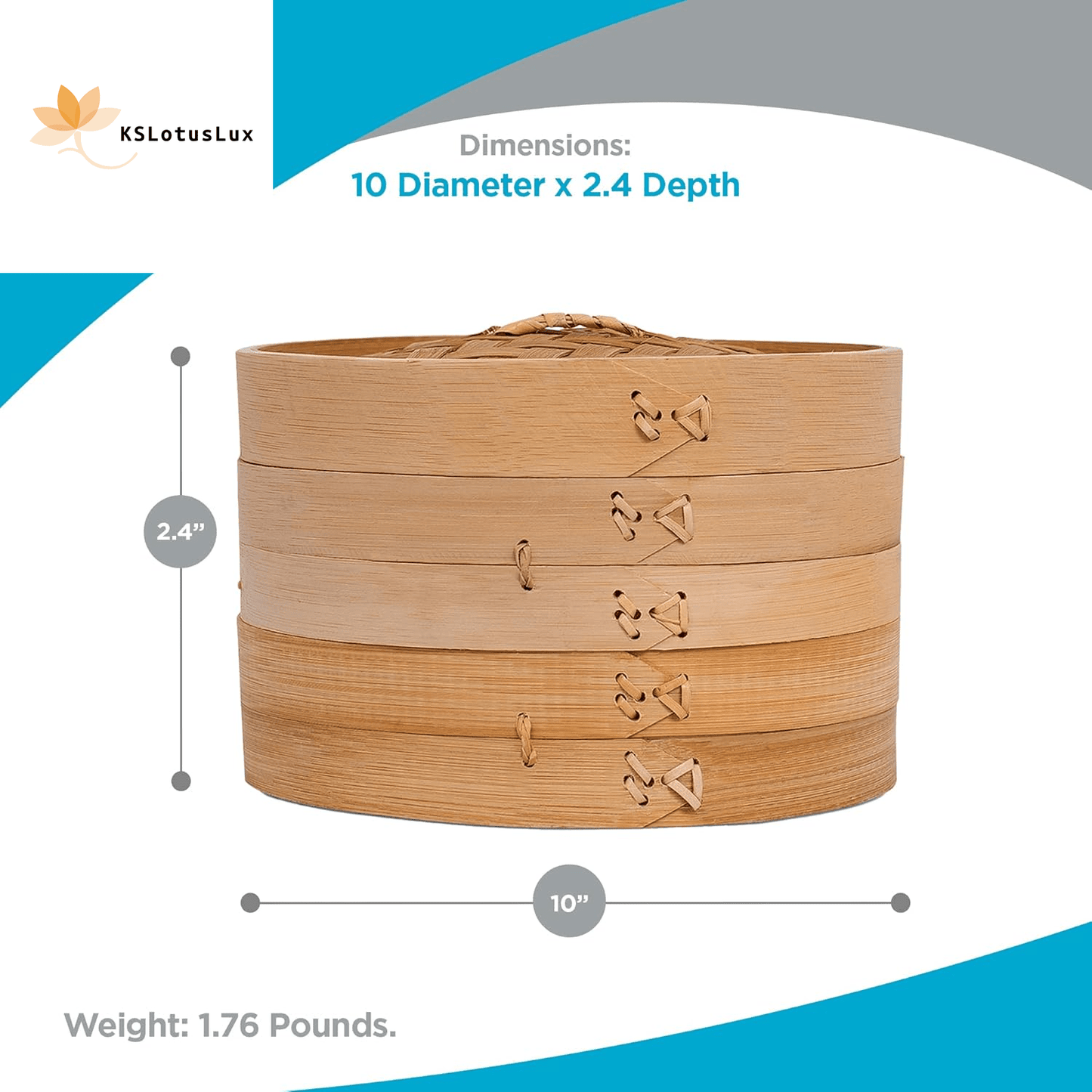100% Natural 2-Tier Bamboo Steamer Basket (10" Diameter) - | KSLotuslux