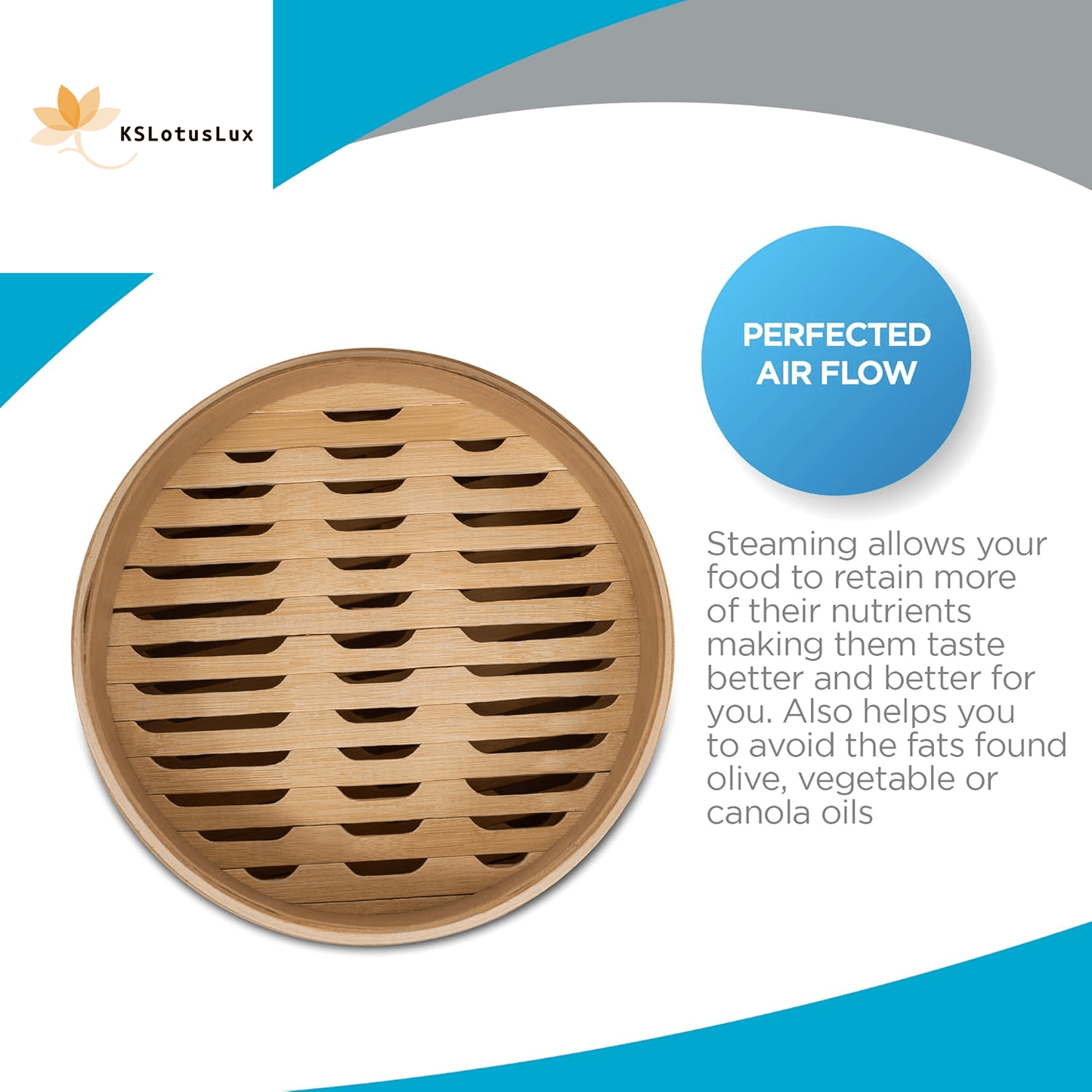 100% Natural 2-Tier Bamboo Steamer Basket (10" Diameter) - | KSLotuslux