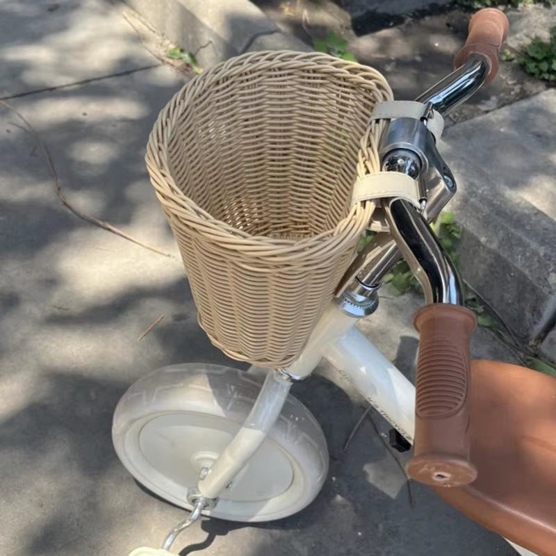  Kids’ Bike Handlebar Basket – Handwoven Rattan-Style Front Basket