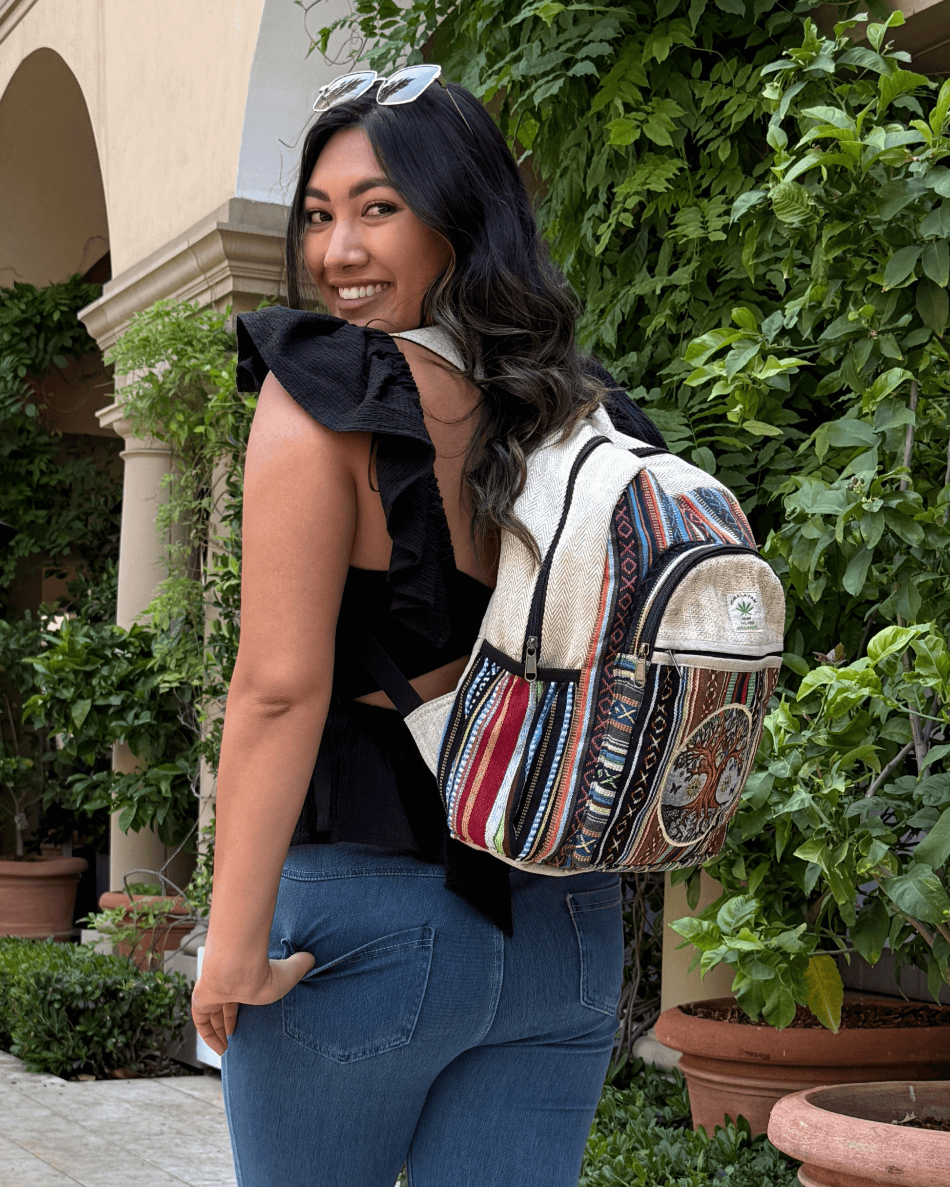 Handmade Cotton & Hemp “Tree of Life” 16″ Backpack