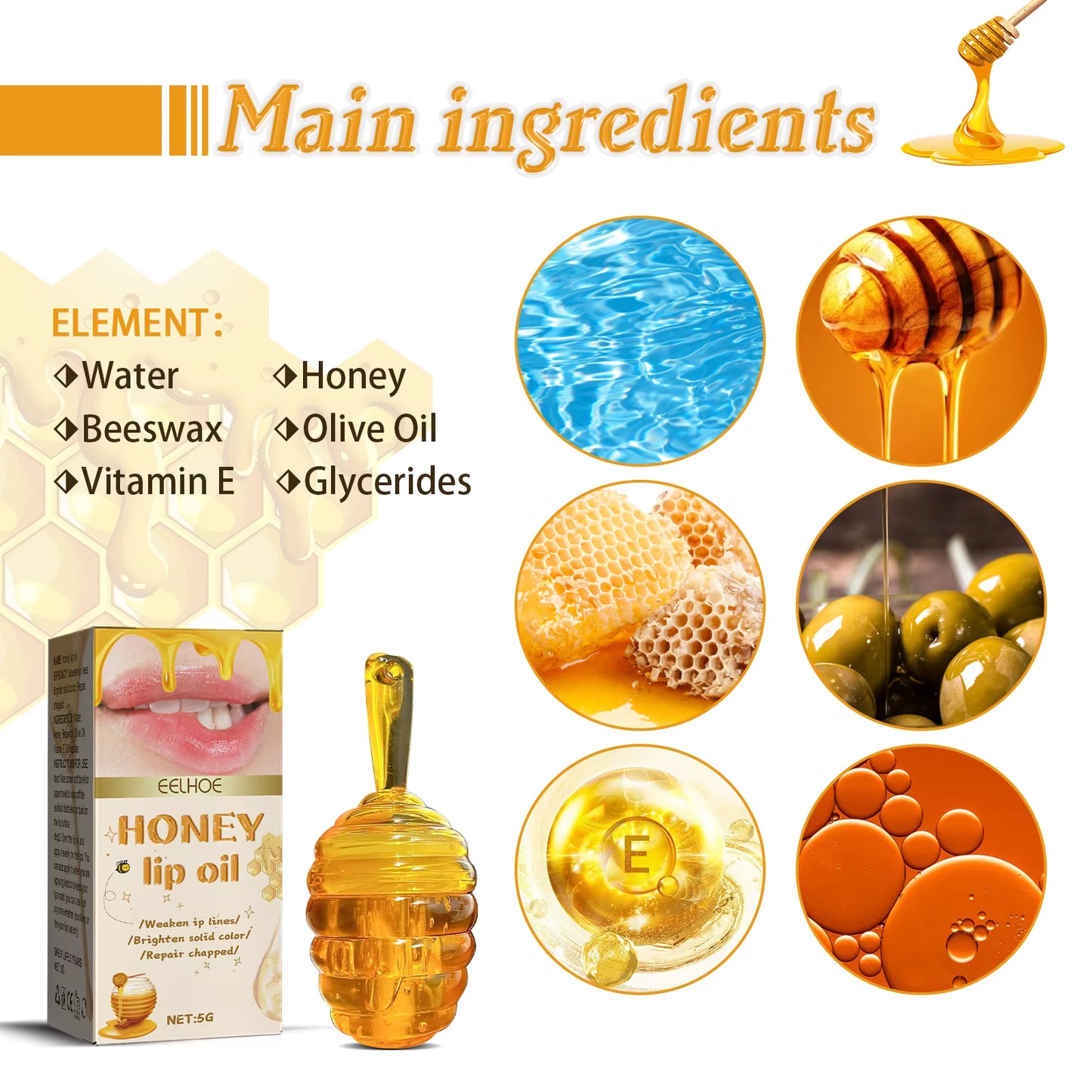  Honey Lip Oil – Long-Lasting Moisture & Shine
