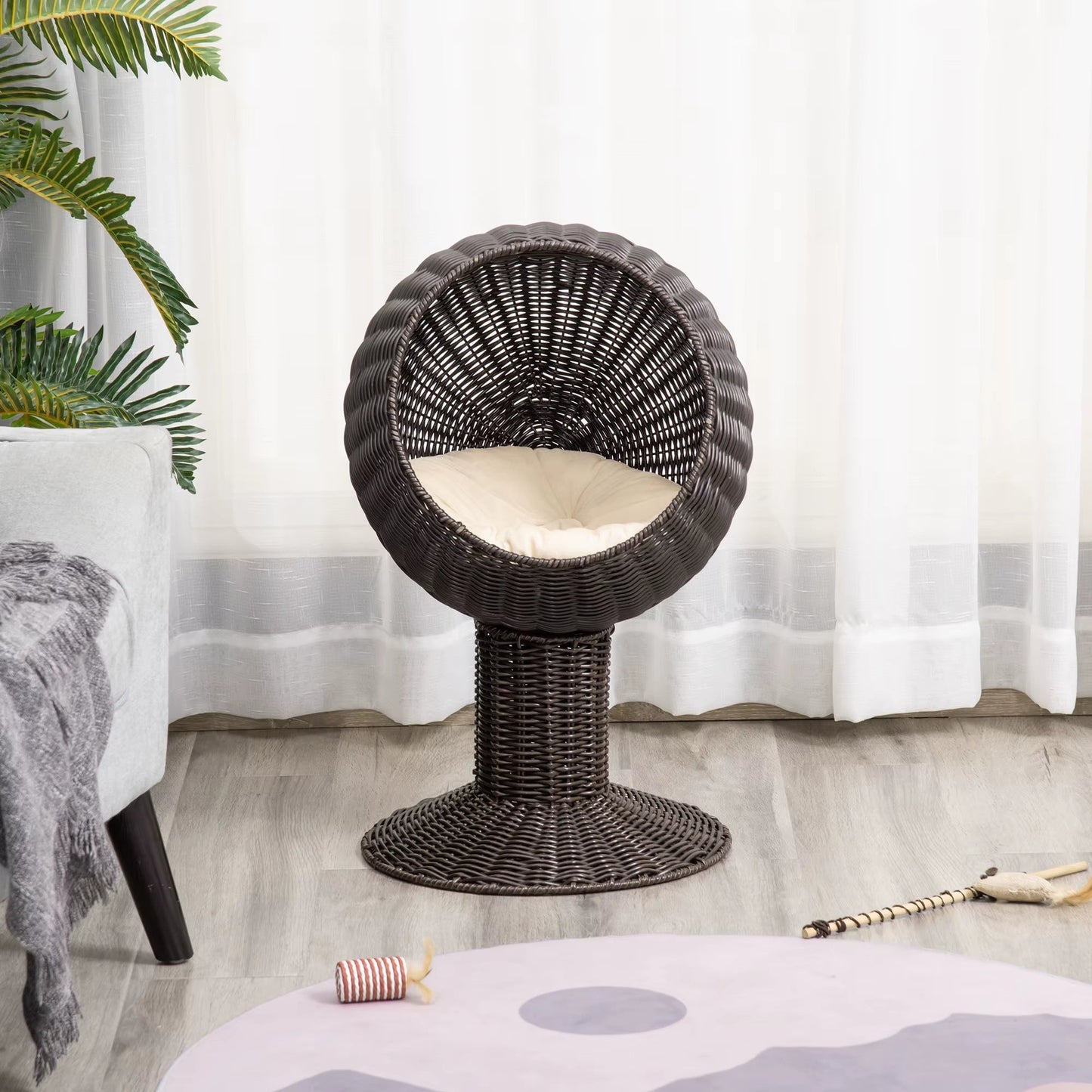 27" Outdoor Rattan Cat House with Cushion – All-Season Hanging Nest - Pet Supplies | KSLotuslux