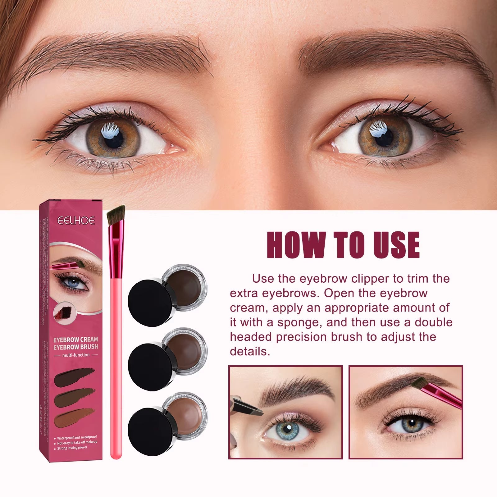 3-Color Eyebrow Pomade Kit | Waterproof, Long-Lasting Brow Gel with Brush - | KSLotuslux