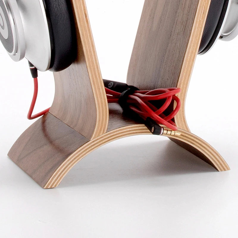  Walnut Wood Headphone Stand – Sleek Desktop Hanger for Headsets 