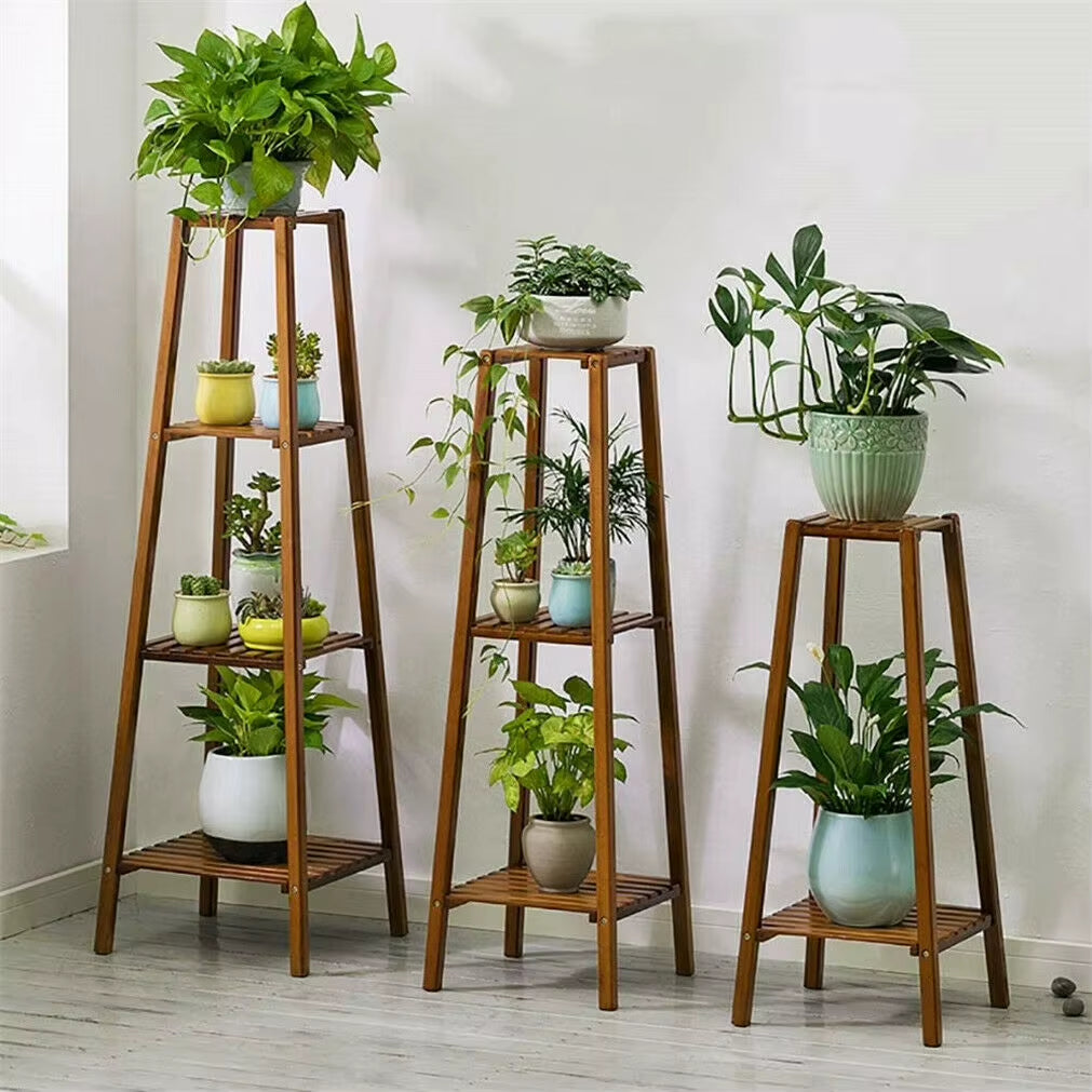Tall Bamboo Plant Stand – 30"/38"/46" Multi-Tier Flower Pot Display Shelf for Indoor & Outdoor Use 