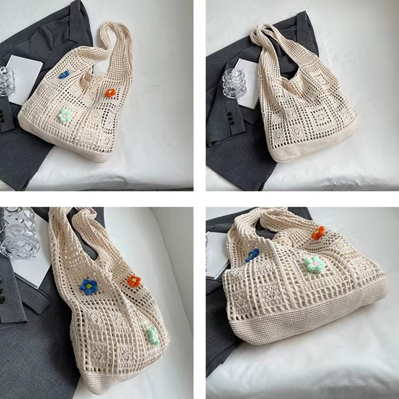 Designer Woven Flower Handbag -  Large Capacity  