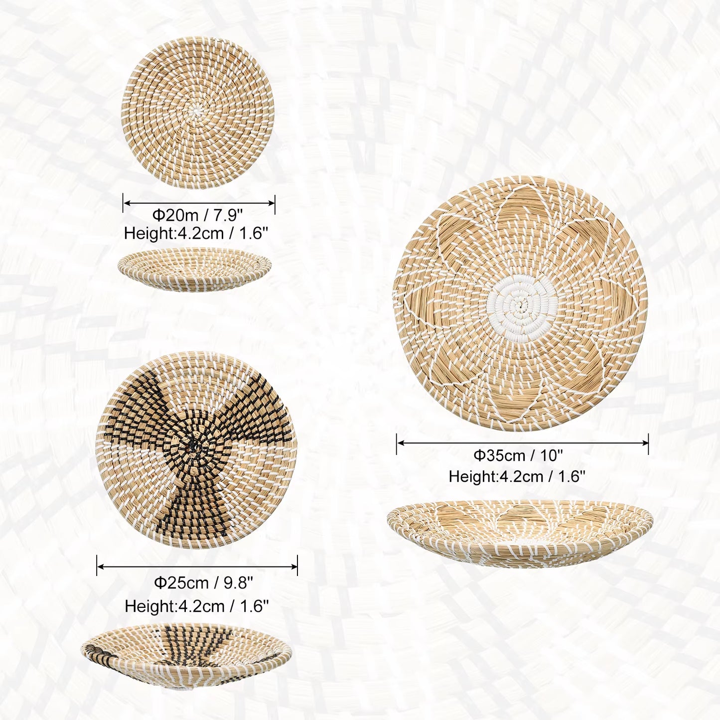  Boho Woven Wall Basket Set – 3pc Hanging Straw & Wicker Decor