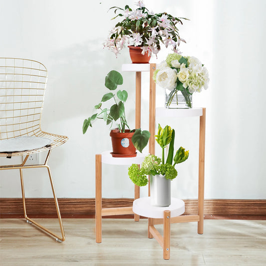  4-Tier Bamboo Plant Stand – Tall Corner Display Rack for Indoor Use